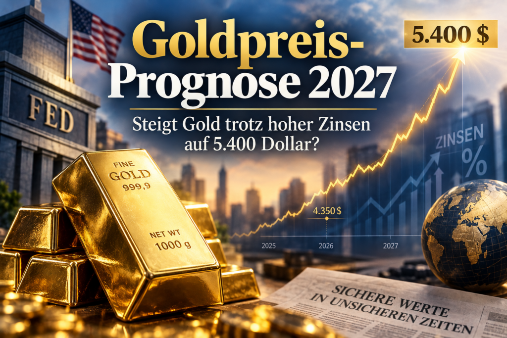 Goldpreis-Prognose 2027 mit Goldbarren, hohen Zinsen und Kursziel von 5.400 Dollar