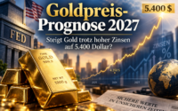 Goldpreis-Prognose 2027 mit Goldbarren, hohen Zinsen und Kursziel von 5.400 Dollar